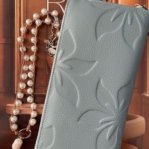 COPY  Pale Blue Leather Patterned Wallet Wristlet